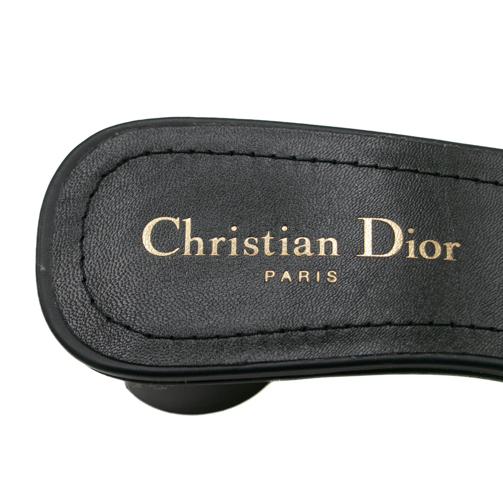 Christian Dior Dway Heeled Slide Dark Blue Embroidered Cotton Size 37 1/2