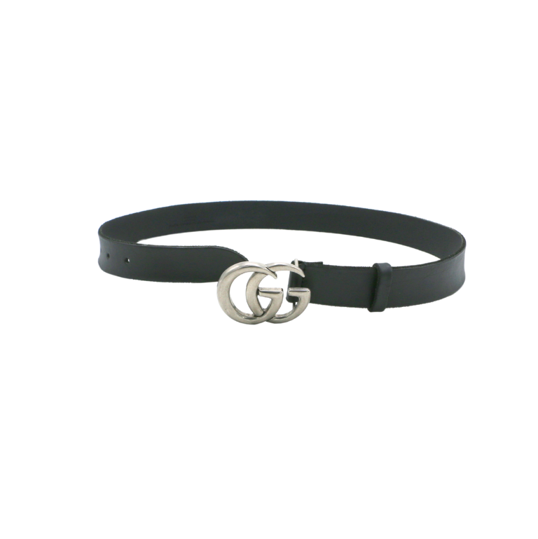 Gucci Leather Slim Black Belt with Double G Buckle 75 30 414516