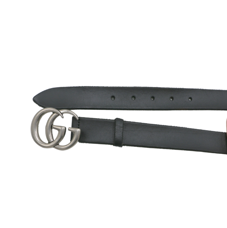 Gucci Leather Slim Black Belt with Double G Buckle 75 30 414516
