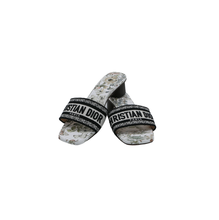 Christian Dior Dway Heeled Slide Cotton and White Multicolor Toile de Jouy Papillon Motit Size 37 1/2