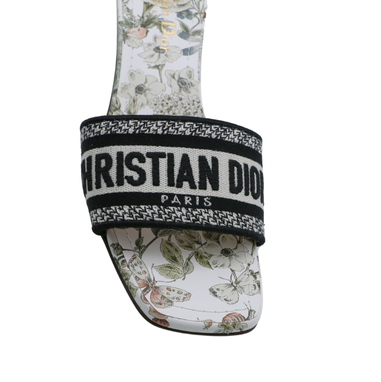 Christian Dior Dway Heeled Slide Cotton and White Multicolor Toile de Jouy Papillon Motit Size 37 1/2