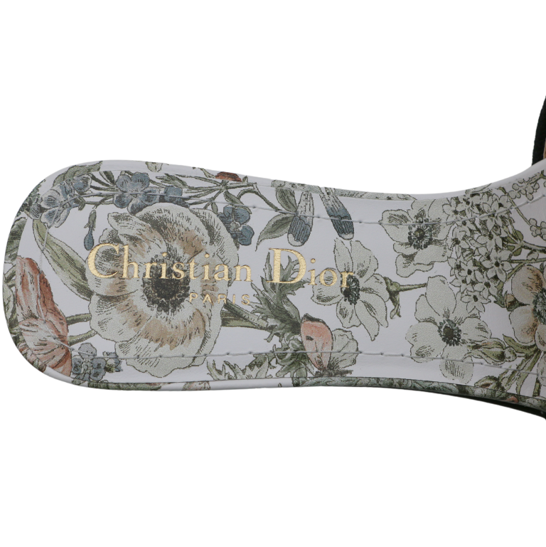 Christian Dior Dway Heeled Slide Cotton and White Multicolor Toile de Jouy Papillon Motit Size 37 1/2