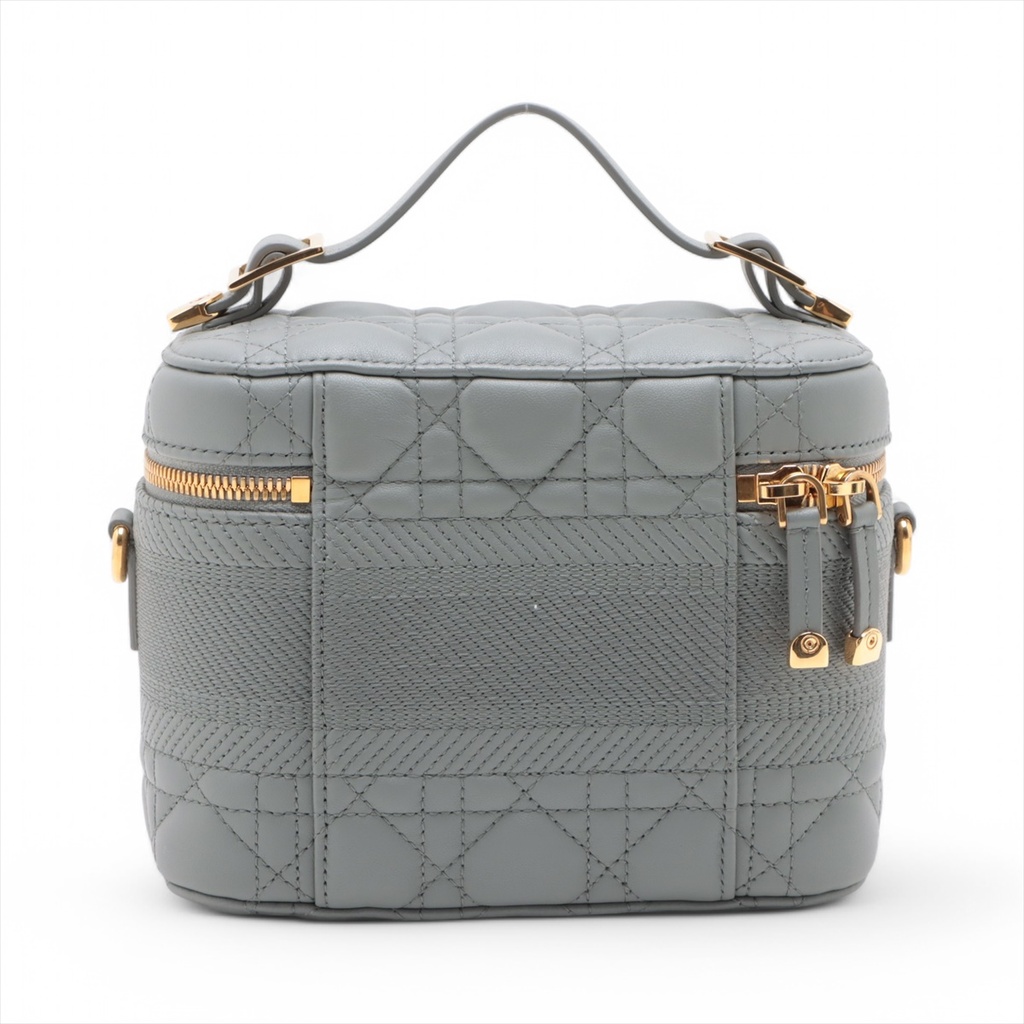 Christian Dior Grey Lambskin Leather Cannage Vanity Case Bag
