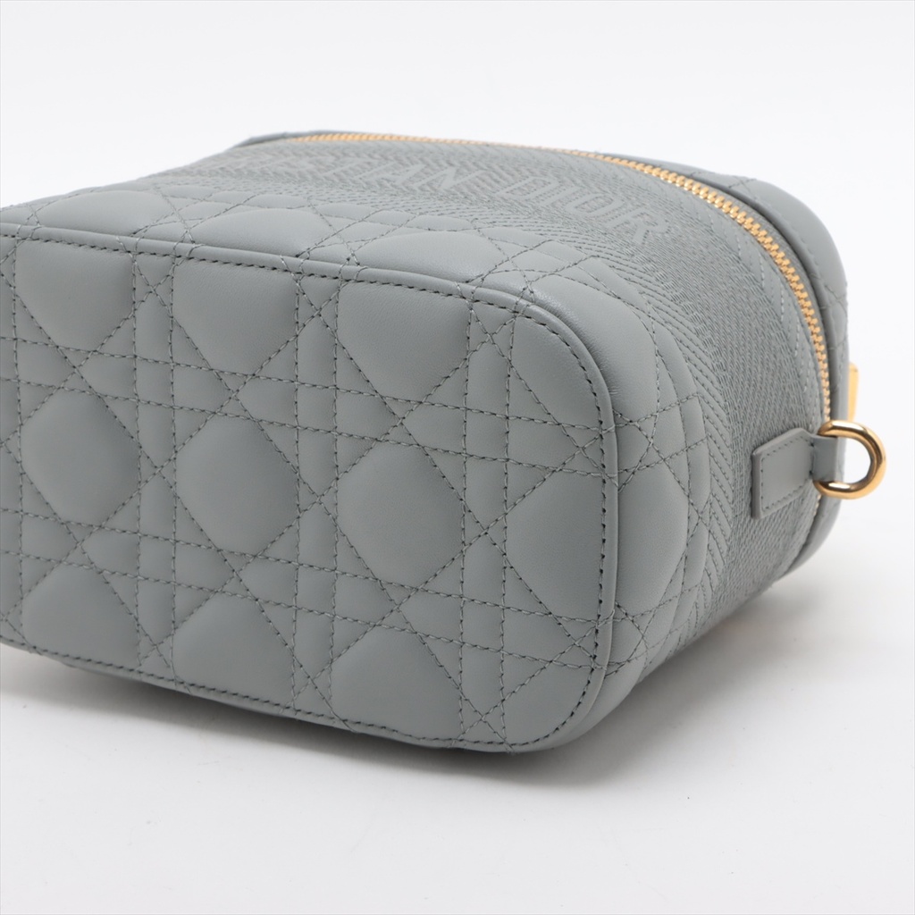 Christian Dior Grey Lambskin Leather Cannage Vanity Case Bag