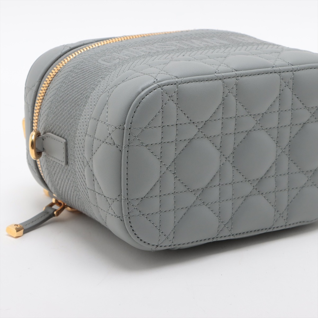 Christian Dior Grey Lambskin Leather Cannage Vanity Case Bag
