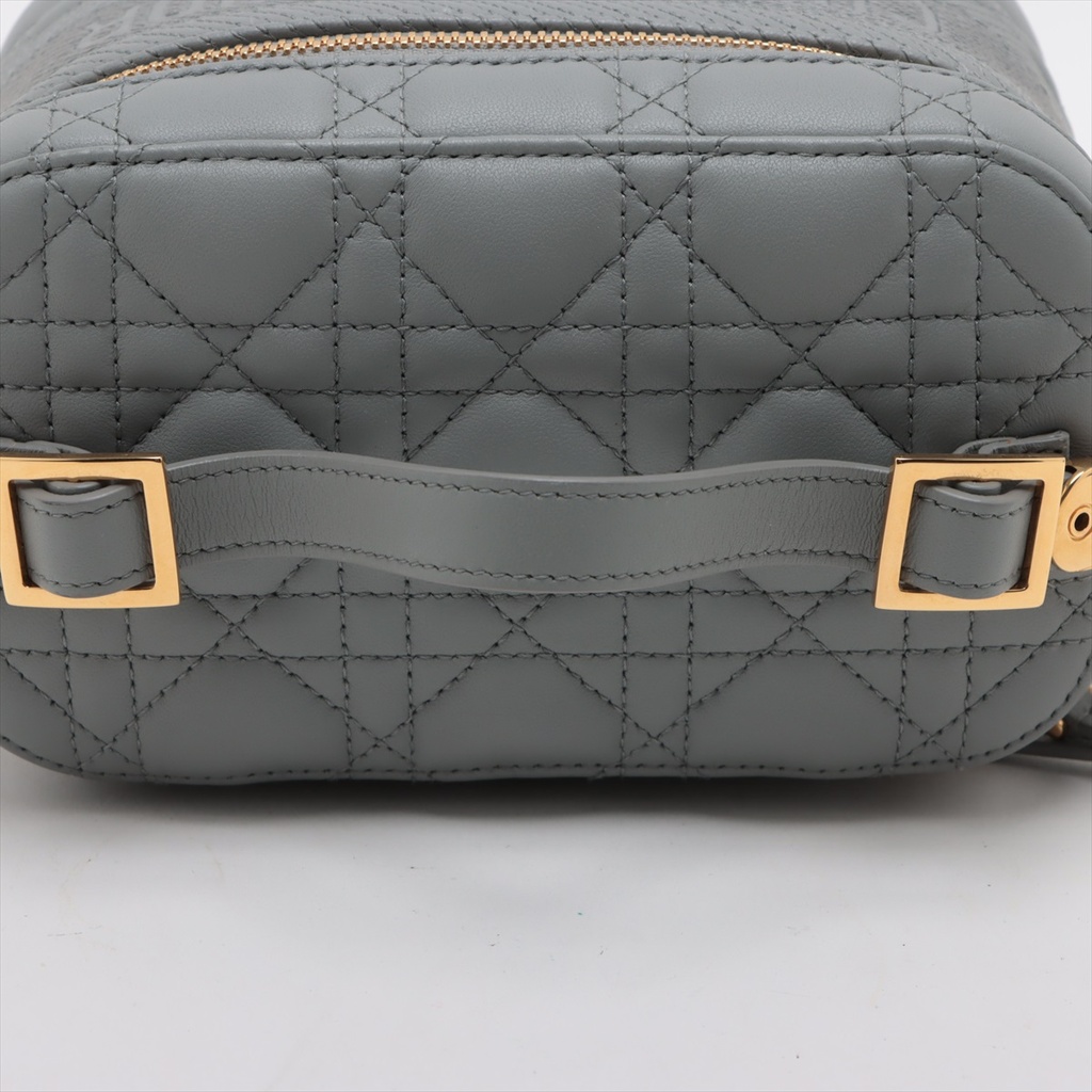 Christian Dior Grey Lambskin Leather Cannage Vanity Case Bag