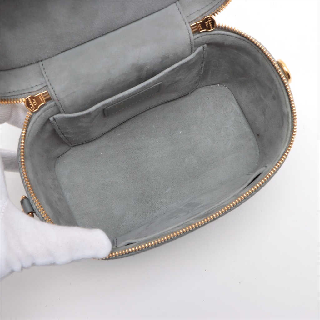 Christian Dior Grey Lambskin Leather Cannage Vanity Case Bag