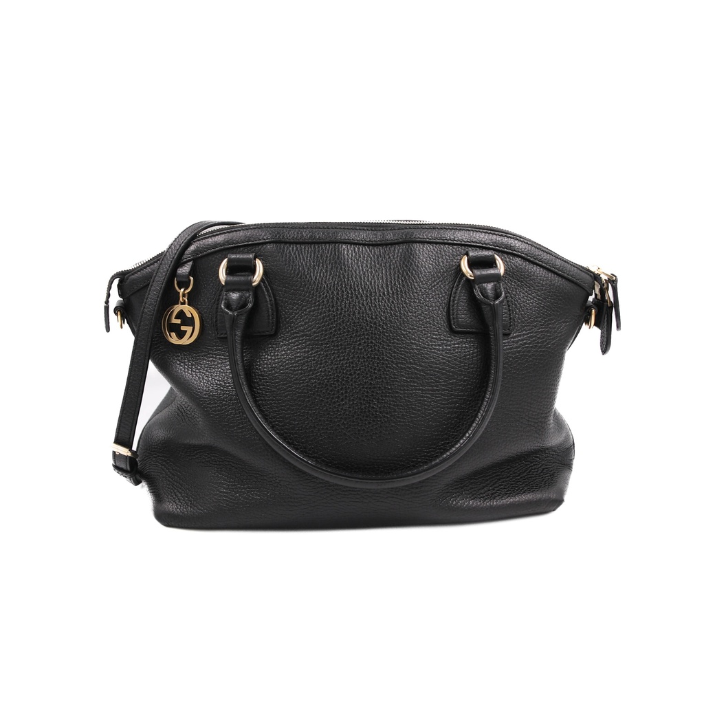 Gucci Dollar Calfskin Large GG Charm Dome Satchel Tote Black