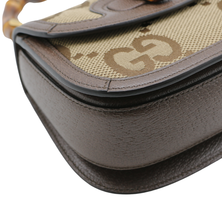 Gucci Bamboo 1947 Jumbo GG Canvas & Leather 2 Way Handbag Brown 686864
