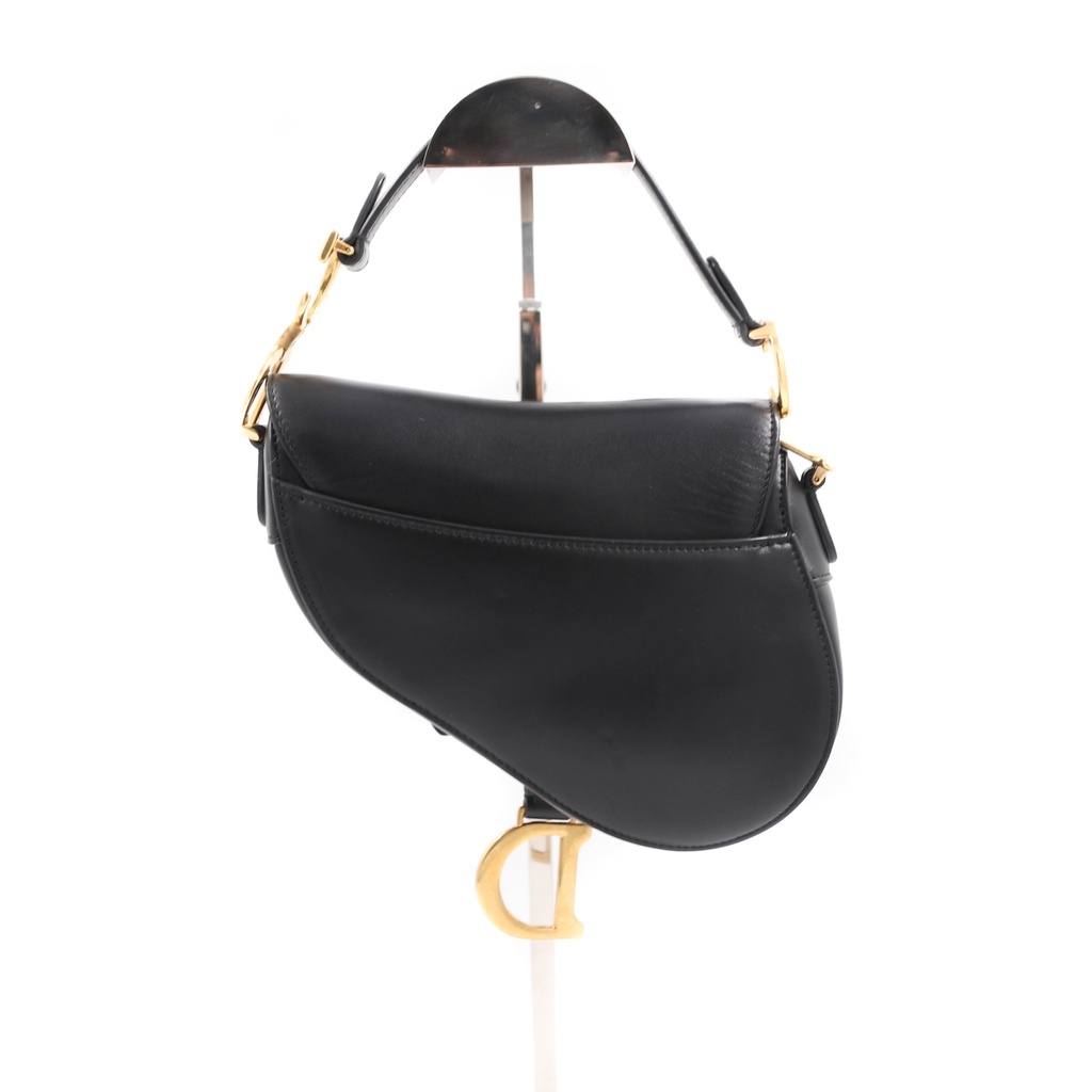 Christian Dior Saddle Bag Leather Shoulder Bag Black