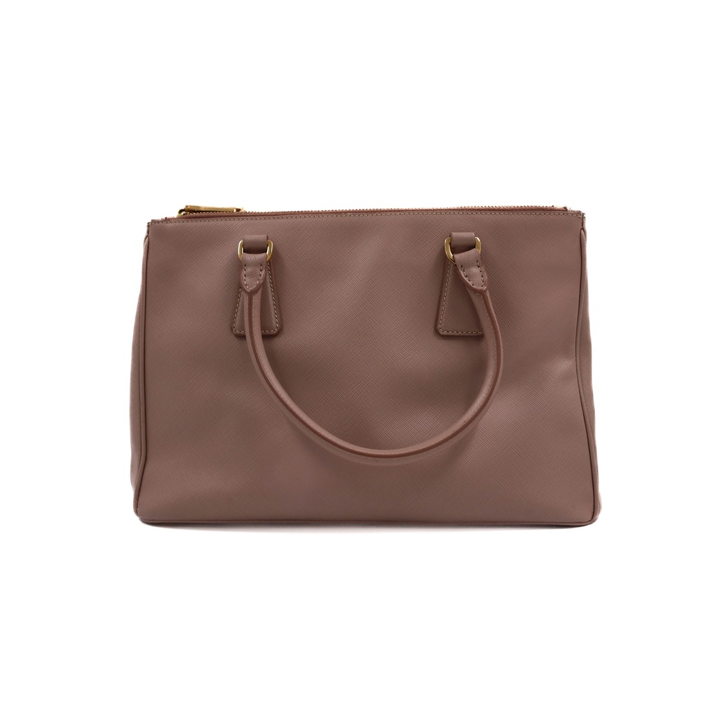 Prada Beige Saffiano Leather Lux Small Double Zip Tote Bag