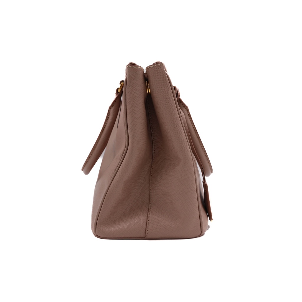 Prada Beige Saffiano Leather Lux Small Double Zip Tote Bag