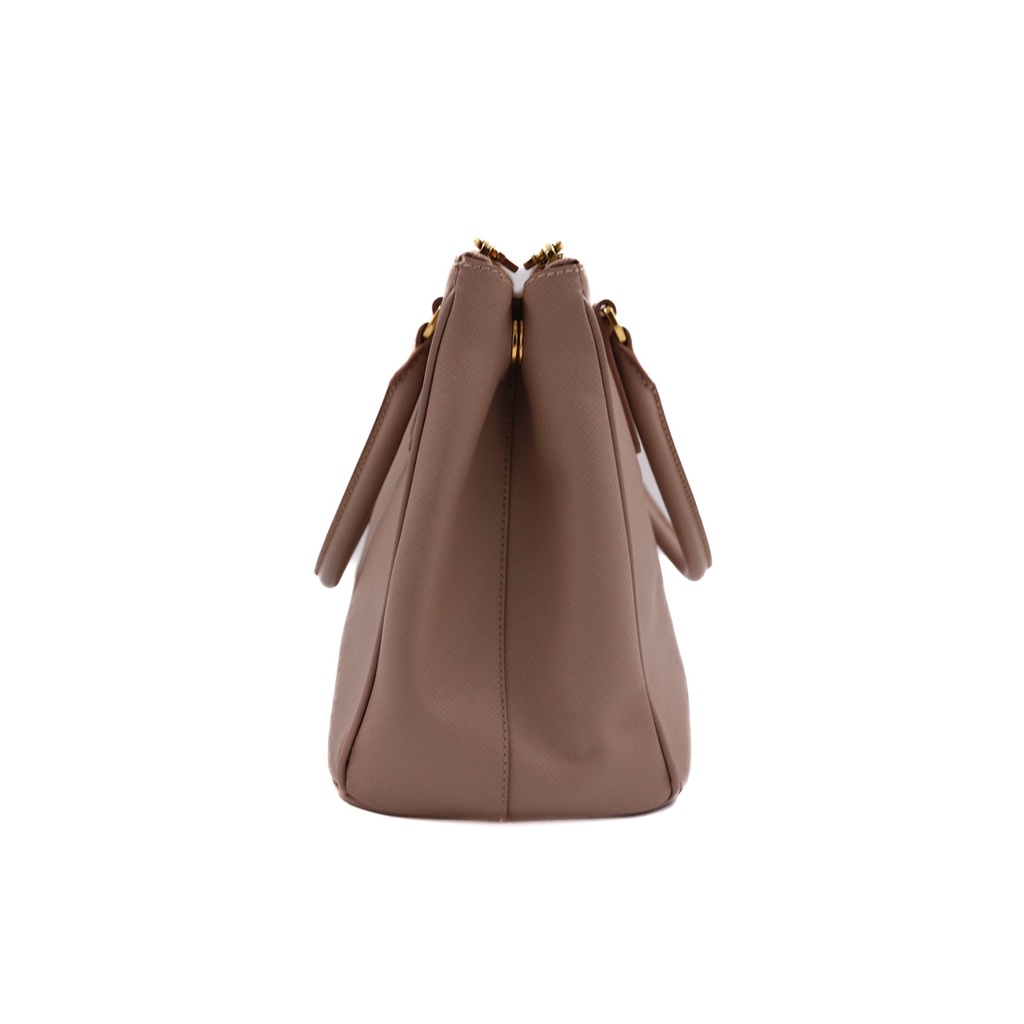 Prada Beige Saffiano Leather Lux Small Double Zip Tote Bag