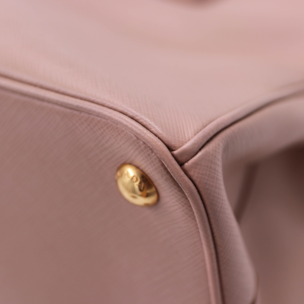 Prada Beige Saffiano Leather Lux Small Double Zip Tote Bag