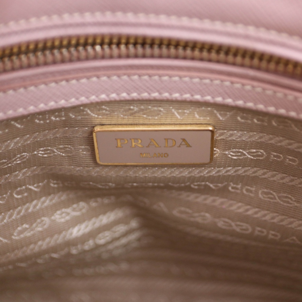 Prada Beige Saffiano Leather Lux Small Double Zip Tote Bag