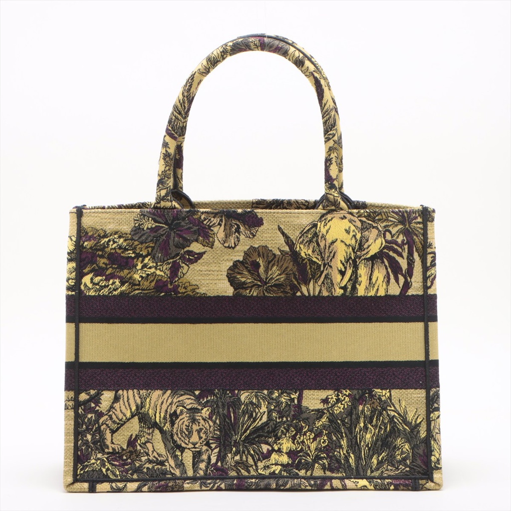 Christian Dior Embroidery Toile de Jouy Voyage Medium Book Tote Yellow