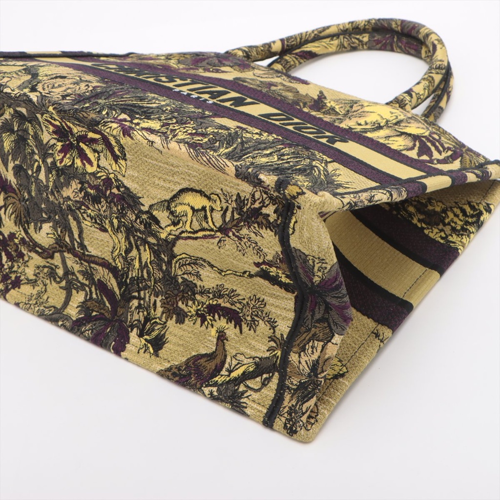 Christian Dior Embroidery Toile de Jouy Voyage Medium Book Tote Yellow
