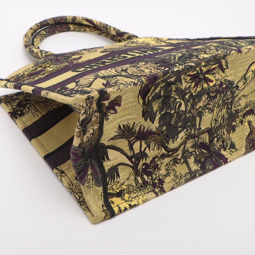Christian Dior Embroidery Toile de Jouy Voyage Medium Book Tote Yellow