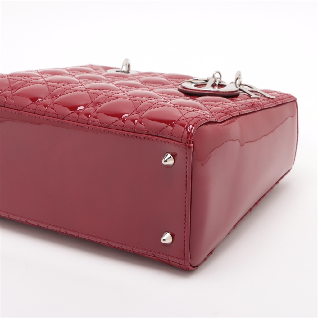 Christian Dior Lady Dior Cannage Patent Leather Medium Handbag Bordeaux