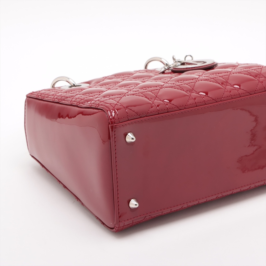 Christian Dior Lady Dior Cannage Patent Leather Medium Handbag Bordeaux
