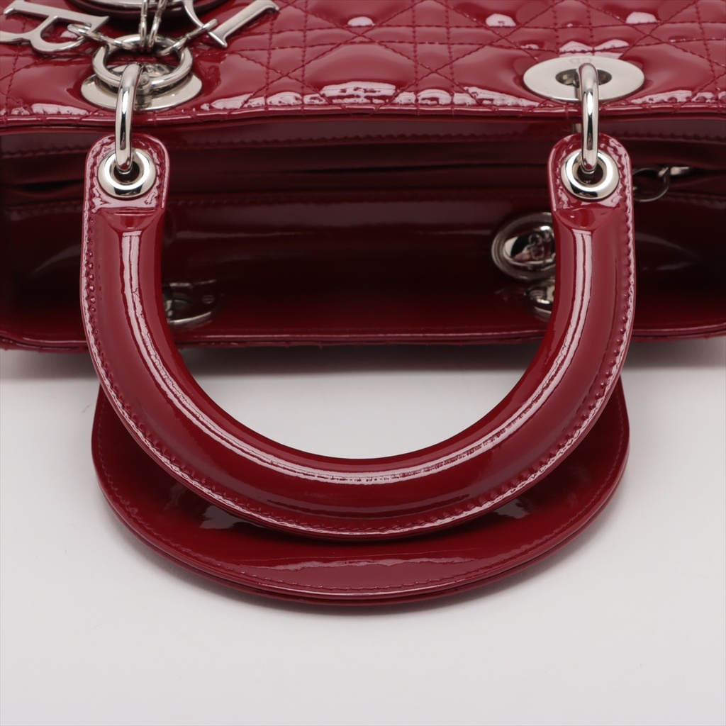 Christian Dior Lady Dior Cannage Patent Leather Medium Handbag Bordeaux