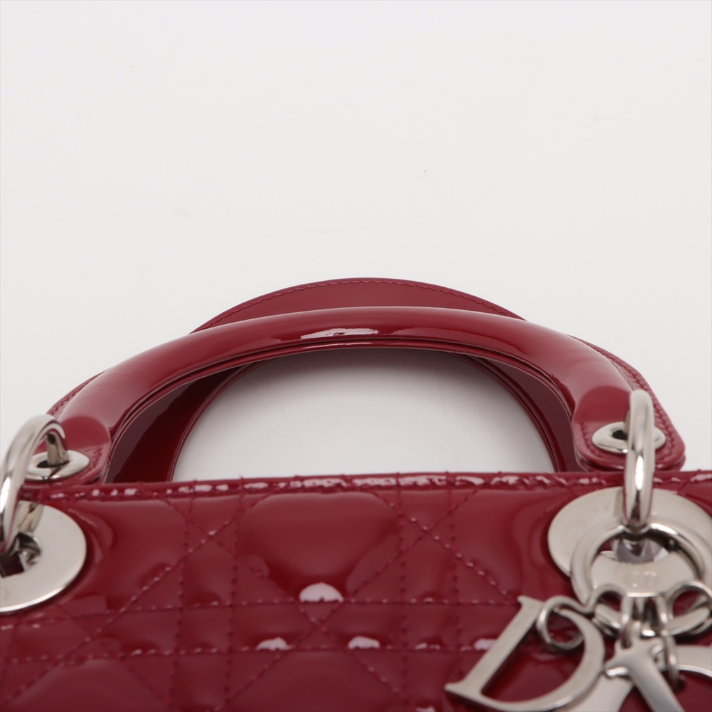 Christian Dior Lady Dior Cannage Patent Leather Medium Handbag Bordeaux