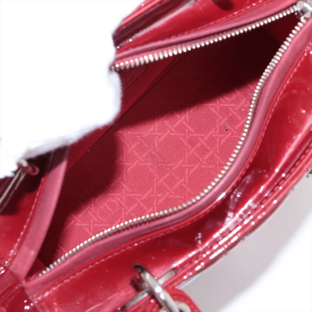 Christian Dior Lady Dior Cannage Patent Leather Medium Handbag Bordeaux
