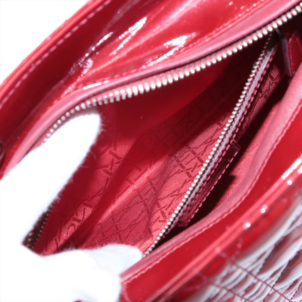 Christian Dior Lady Dior Cannage Patent Leather Medium Handbag Bordeaux