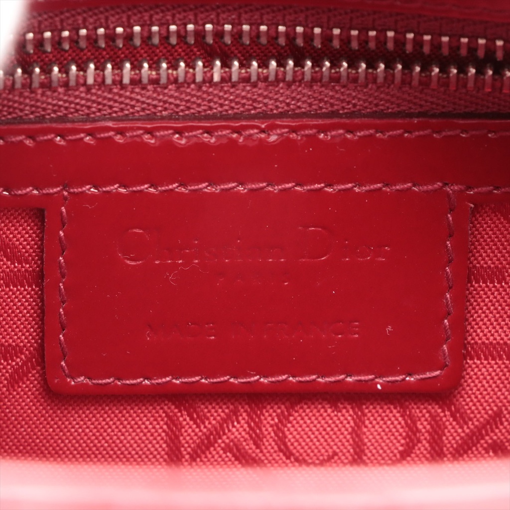 Christian Dior Lady Dior Cannage Patent Leather Medium Handbag Bordeaux