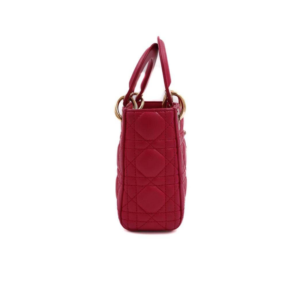 Christian Dior Lambskin Cannage Mini Lady Dior Fuchsia