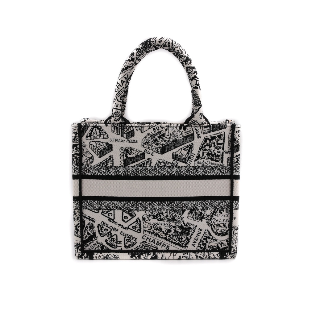 Christian Dior Embroidered Plan De Paris Small Book Tote White
