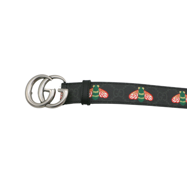 Gucci Bee Leather Slim Black Belt with Double G Buckle  414516 80 32