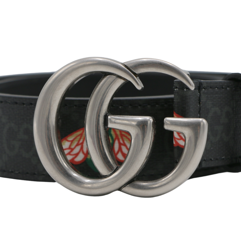 Gucci Bee Leather Slim Black Belt with Double G Buckle  414516 80 32