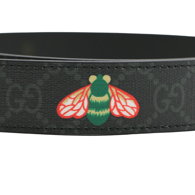 Gucci Bee Leather Slim Black Belt with Double G Buckle  414516 80 32