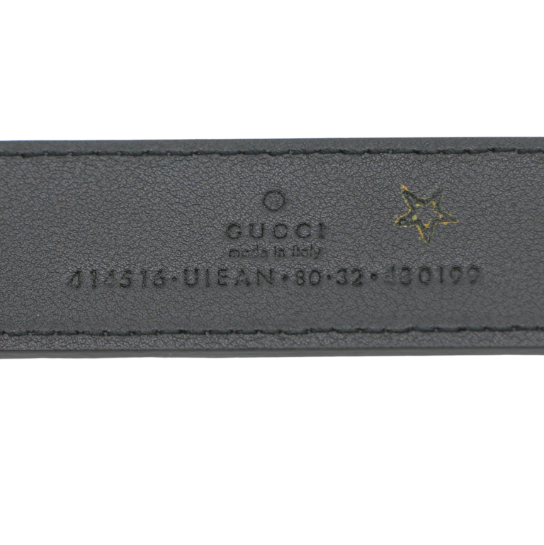 Gucci Bee Leather Slim Black Belt with Double G Buckle  414516 80 32