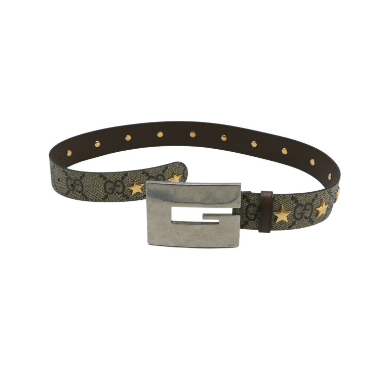 Gucci Star Wide Belt With Square G In Beige And Ebony Supreme Brown Size 80 32 710086