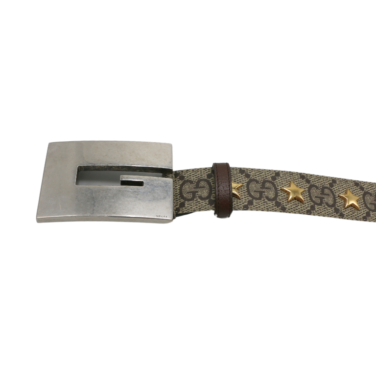 Gucci Star Wide Belt With Square G In Beige And Ebony Supreme Brown Size 80 32 710086