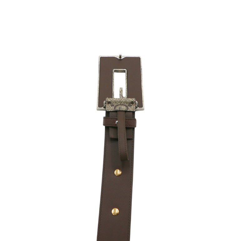Gucci Star Wide Belt With Square G In Beige And Ebony Supreme Brown Size 80 32 710086