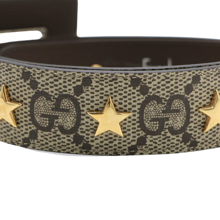Gucci Star Wide Belt With Square G In Beige And Ebony Supreme Brown Size 80 32 710086
