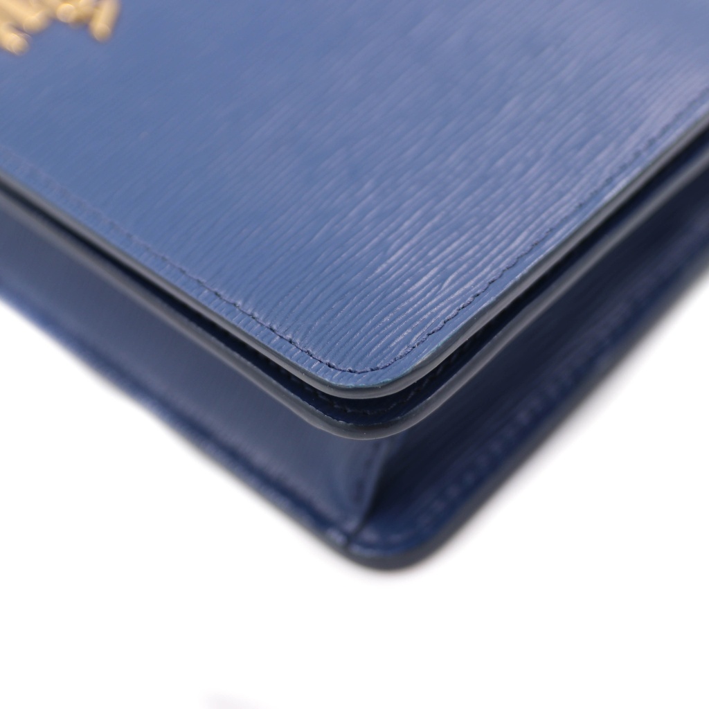 Prada Vitello Move Leather Chain Wallet Blue 1DH044