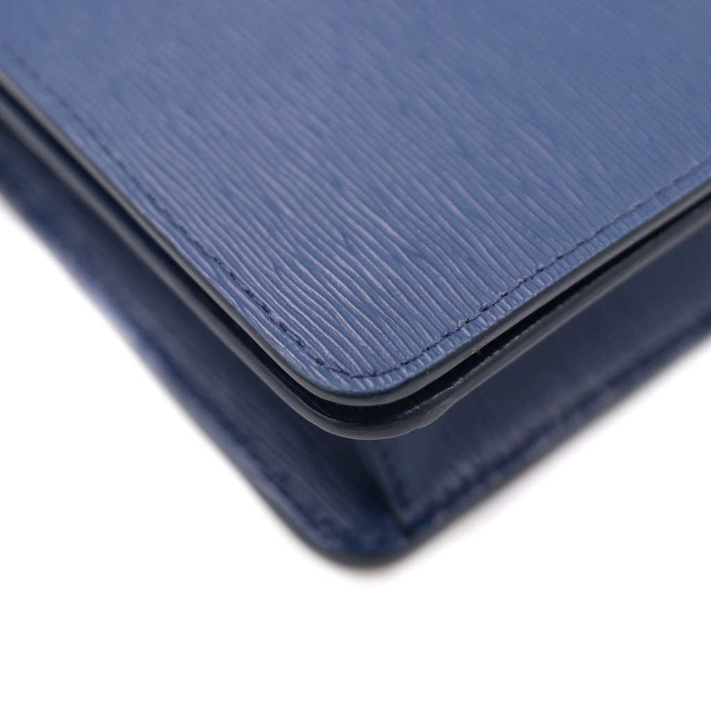 Prada Vitello Move Leather Chain Wallet Blue 1DH044