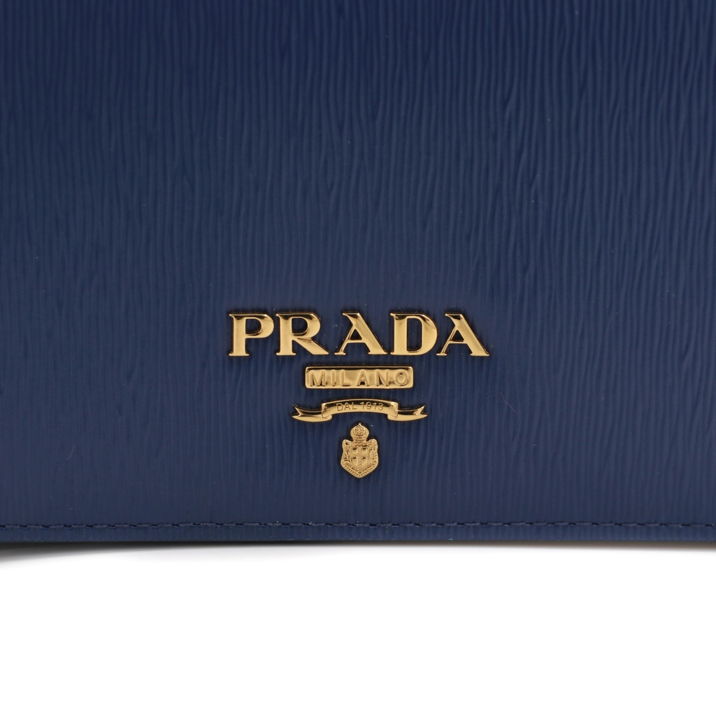 Prada Vitello Move Leather Chain Wallet Blue 1DH044