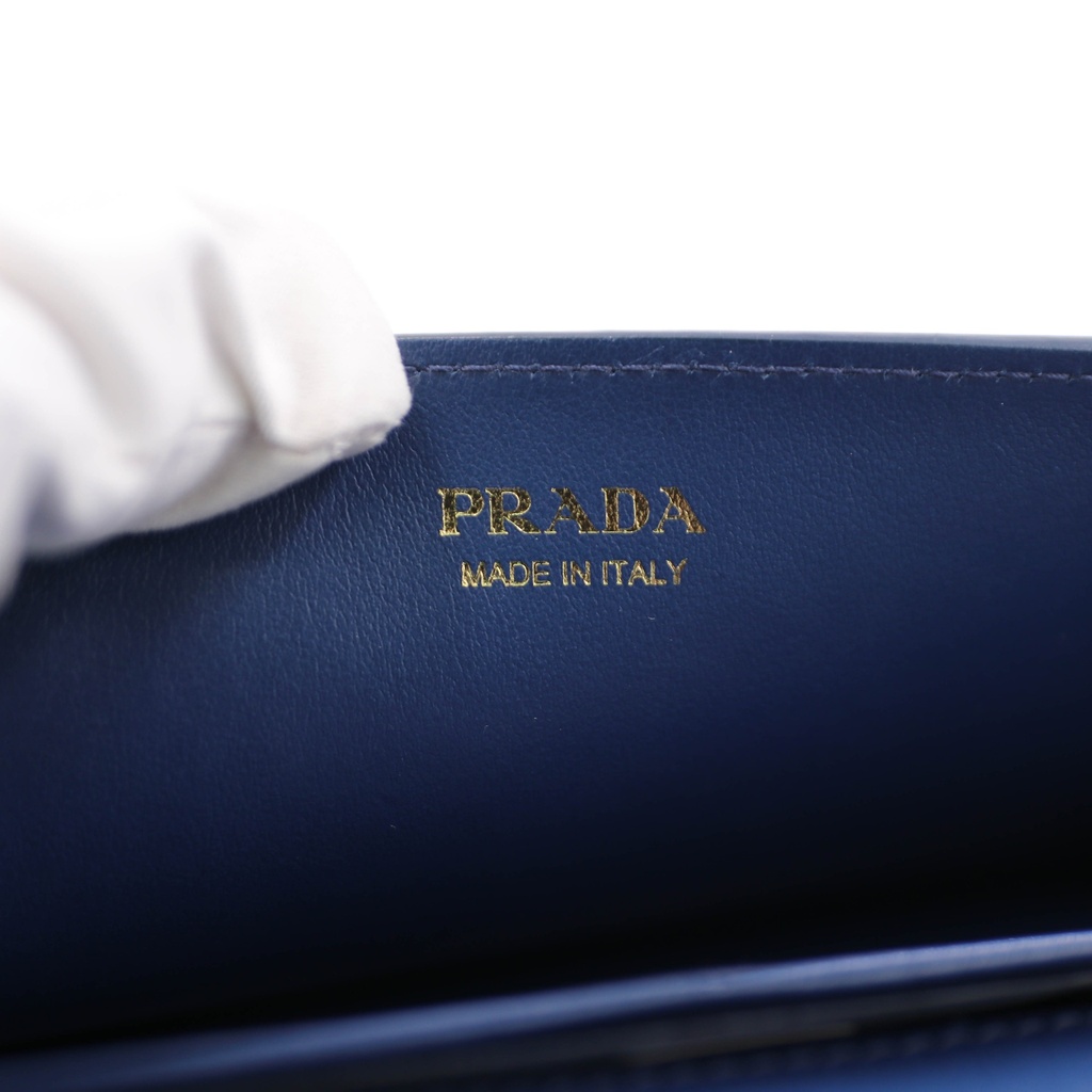 Prada Vitello Move Leather Chain Wallet Blue 1DH044