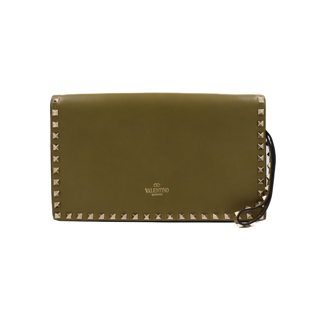 Valentino Rockstud Green Leather Clutch