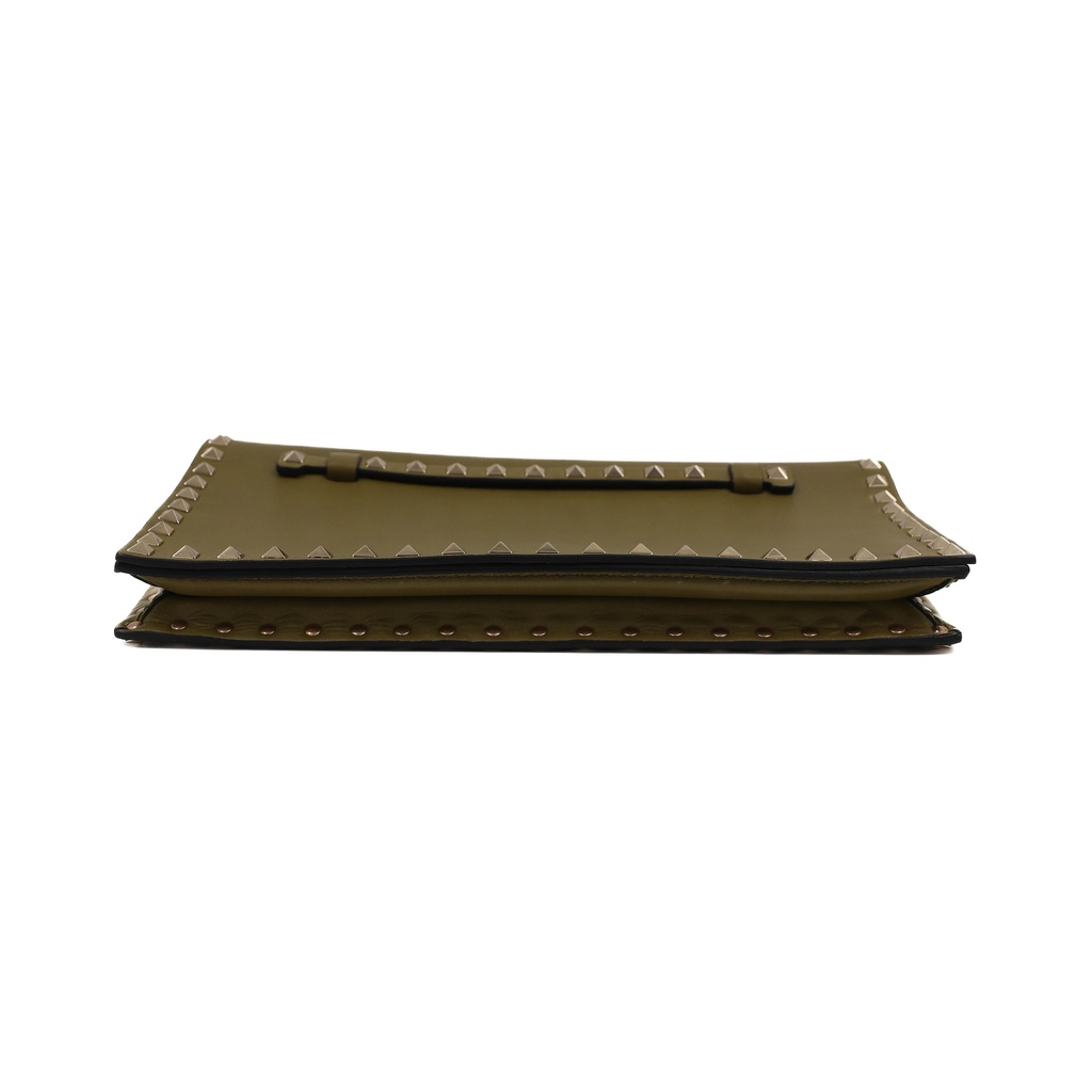 Valentino Rockstud Green Leather Clutch