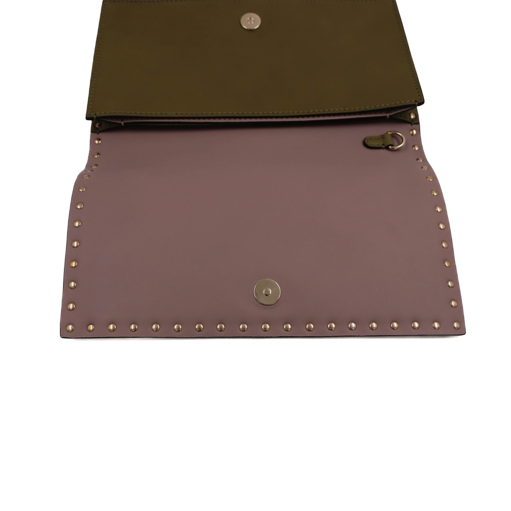 Valentino Rockstud Green Leather Clutch