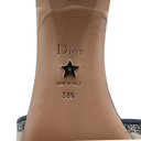 Christian Dior Dway Heeled Slide Dark Blue Embroidered Cotton Size 38 1/2