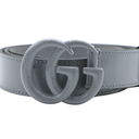 Gucci Leather Slim Black Belt with Double G Buckle Grey 414516 85 34