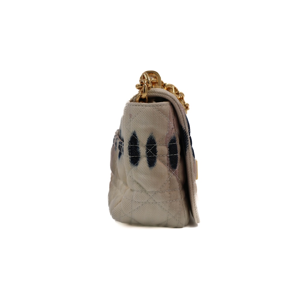 Christian Dior Caro Denim Chain Shoulder Bag White
