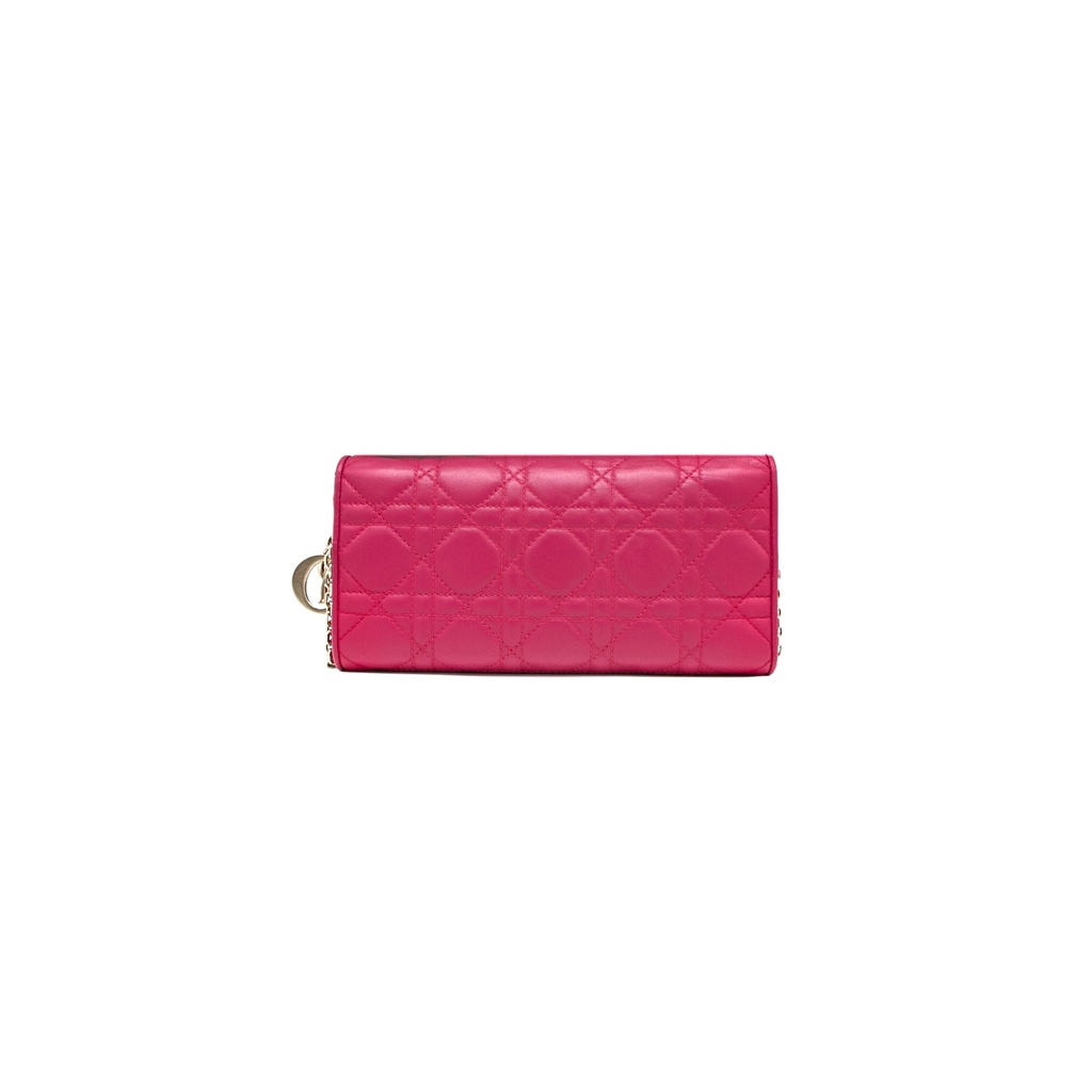 Christian Dior Cannage Leather Lady Dior Wallet On Chain Pink